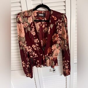 Reformation deep V neck long sleeve fall floral peplum size Smalll